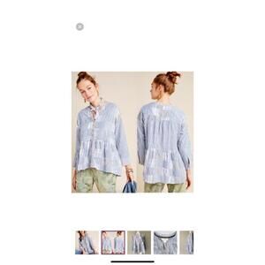 Maeve by Anthropologie Blue and White Striped Patchwork Swing Blouse Sz 2x